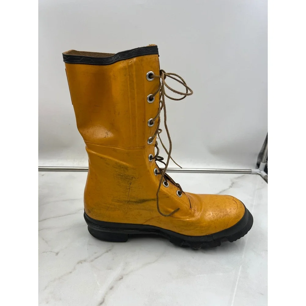 Vintage US Rubber Royal Insul-Air Yellow Lace Up Boots Mens 10